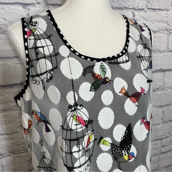 BRAND Unknown Polka Dot Bird and Cages Print on Mesh Overlay Top Size Unknown - Picture 4 of 7